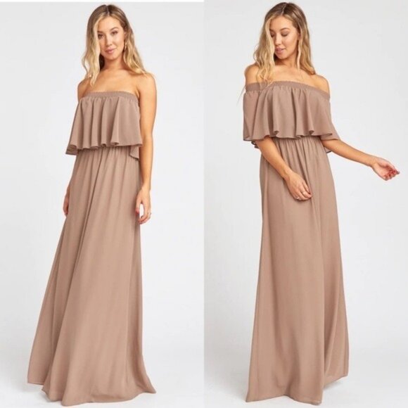 NWT SMYM Hacienda Maxi Dress XS Dune Chiffon Bridesmaid Convertible Formal - Picture 1 of 14